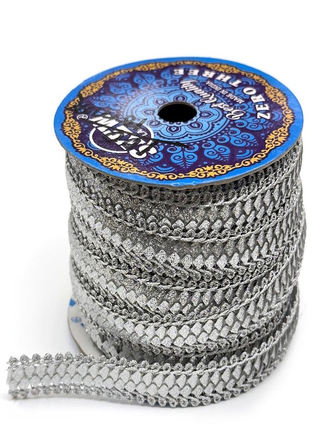 EmbroideryMaterial Shiny Silver Zari Border Lace for Sewing, Embroidery, Edging, Saree Border, Blouse, Dupatta Border, Lehenga, Kurti etc (18 Meters, 15mm Wide) - Image 1